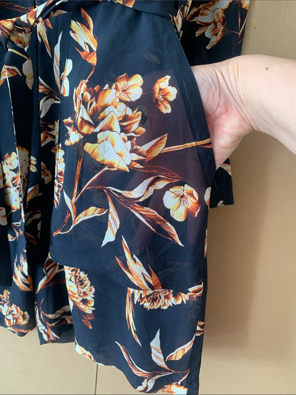 H&M Deep Navy Floral Tie-Waist Long Sleeve Overalls - Picture 4 of 9